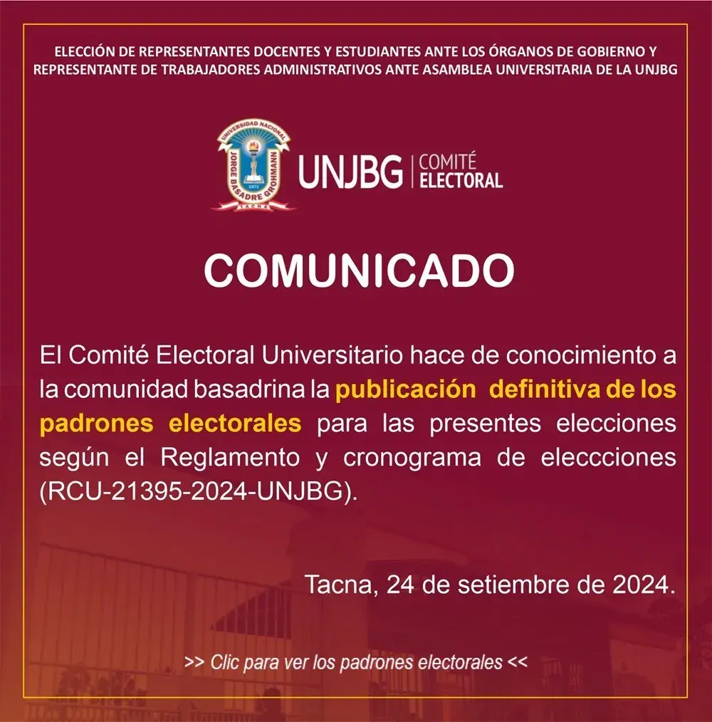 COMUNICADO - PUBLICACIÓN DEFINITVA DE PADRONES ELECTORALES